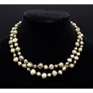 CGI Freshwater Pearl Long Necklace Gold Tone Elegant Jewelry